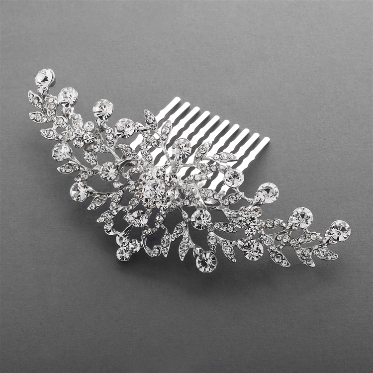 Popular Crystal Wedding or Prom Comb with Shimmering Leaves<br>4190HC-S
