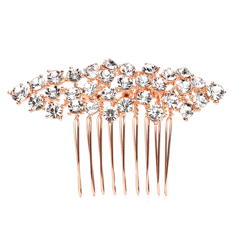 Best Selling Crystal Clusters Rose Gold Wedding or Prom Comb<br>4191HC-RG