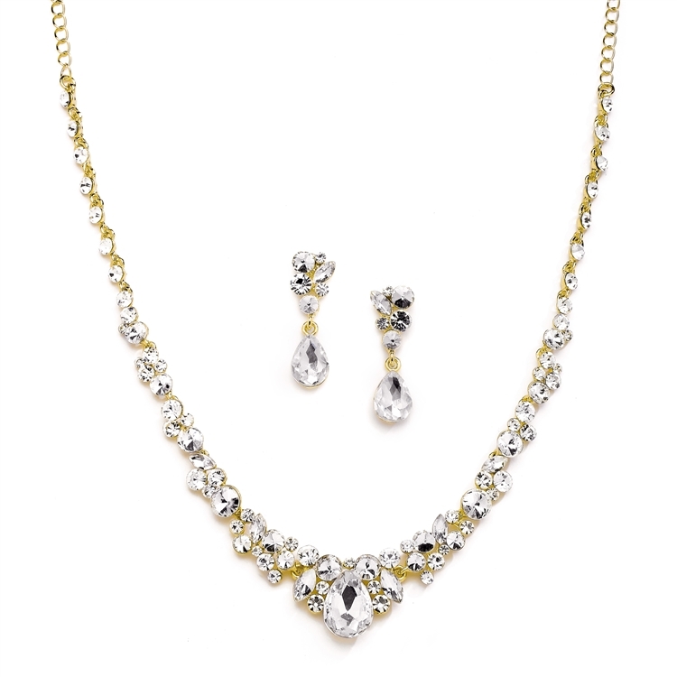 Regal Gold Crystal Bridal or Prom Necklace & Earrings Set<br>4192S-G