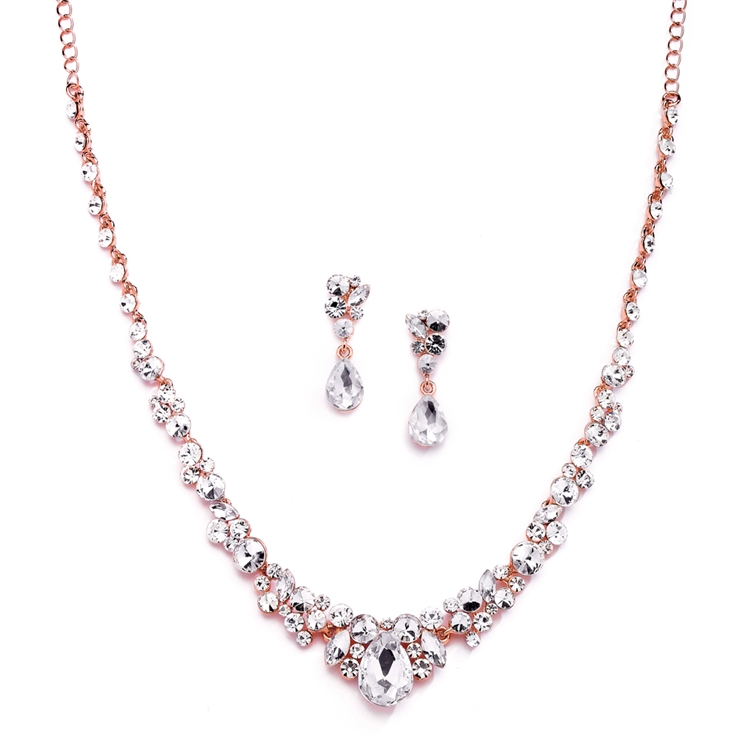 Regal Rose Gold Crystal Bridal or Prom Necklace & Earrings Set<br>4192S-RG