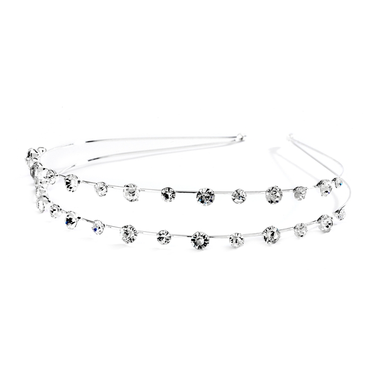 2-Row Prom or Wedding Headband with Round Crystals<br>4216HB
