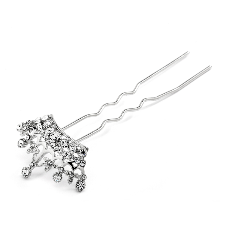 Regal Pageant or Prom Queen Crown Hair Stick Pin with Crystals<br>4227HS