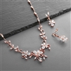 Elegant Rose Gold Vine Motif Cubic Zirconia Necklace and Earrings Set for Weddings or Formals<br>4233S-RG