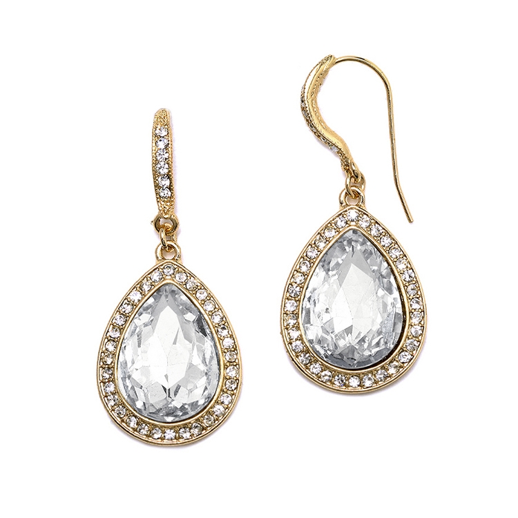 Top Selling Clear Crystal Teardrop Earrings with Gold Pave Accents<br>4247E-CR-G