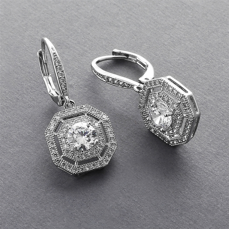 Luxurious Art Deco Vintage Cubic Zirconia Dangle Wedding Earrings<br>4283E