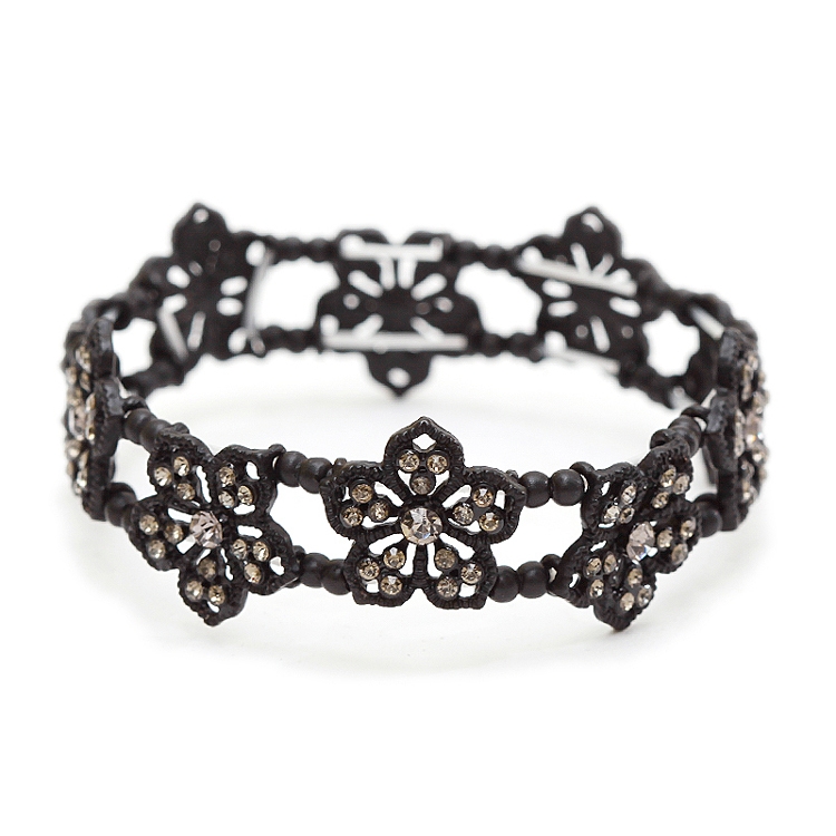 Black Diamond Filigree Flowers Stretch Bracelet for Prom or Homecoming<br>4301B-BD