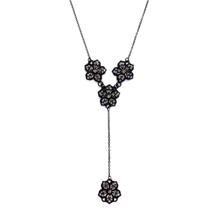 Popular Black Diamond Filigree Flower "Y" Necklace for Prom or Bridesmaids<br>4301N-BD