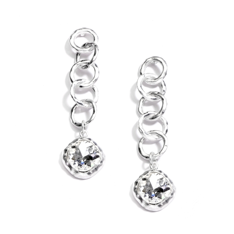 Bold Matte Silver Links Crystal Drop Earrings<br>4305E-CR-MS