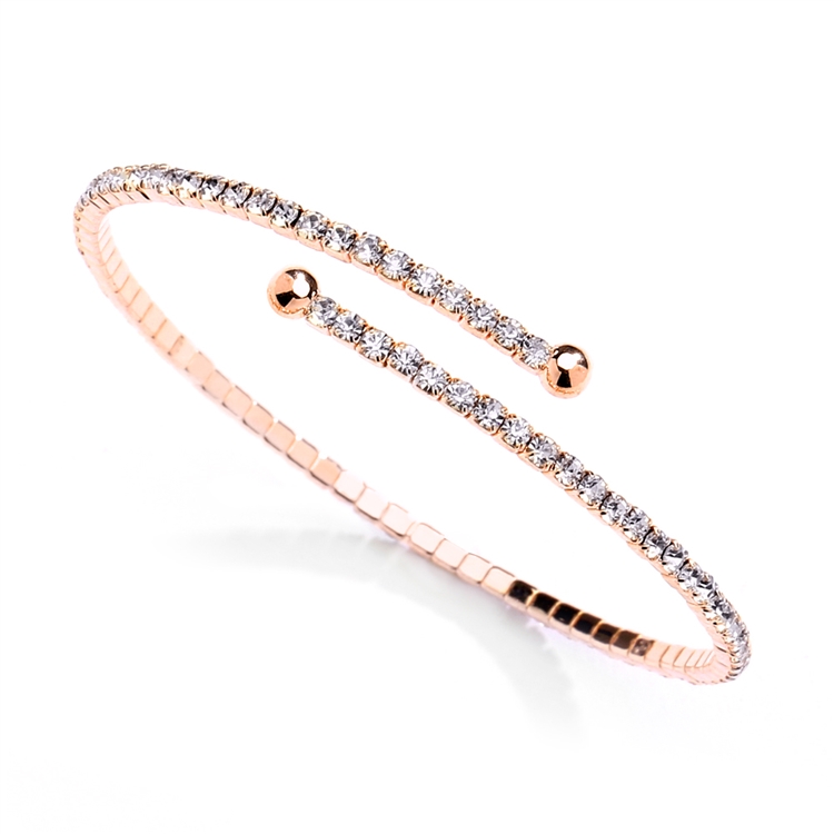 Delicate Single Row Rhinestone Coil Bracelet in Rose Gold<br>4322B-RG