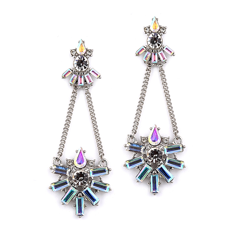 Art Deco Chain Earring with Iridescent Baguettes<br>4338E-AB-S