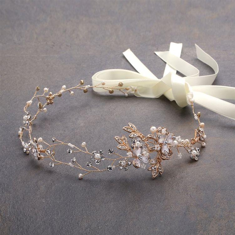 Best-Selling Handmade Bridal Headband with Painted Gold Vines<br>4386HB-I-G