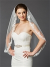 Scalloped Lace Edge Fingertip Mantilla Veil with Crystal & Beads<br>4418V-I