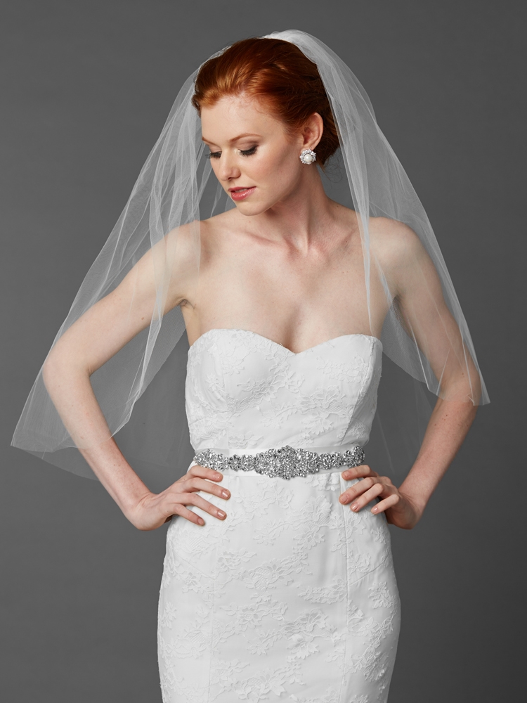 Classic Elbow or Waist Length Single Layer Cut Edge Wedding Veil<br>4433V-30-W