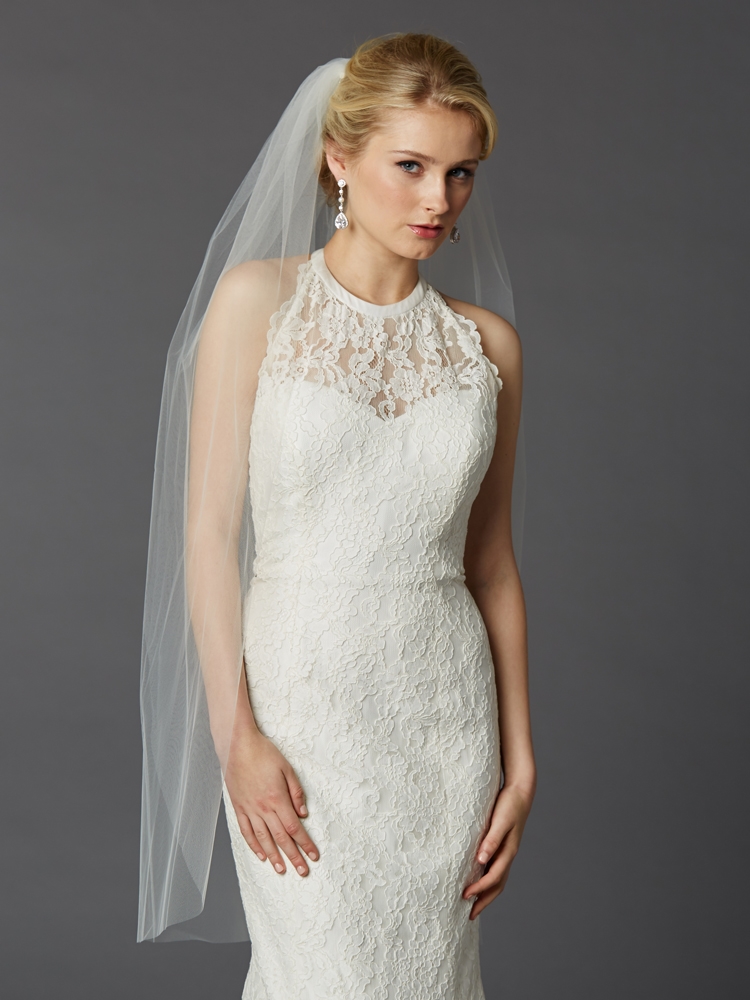 Long Fingertip or Hip Length Single Layer Cut Edge Wedding Veil in Ivory<br>4433V-42-I