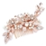 Designer Bridal Hair Comb with Hand Painted Rose Gold Leaves and Pave Crystals<br>4437HC-I-RG