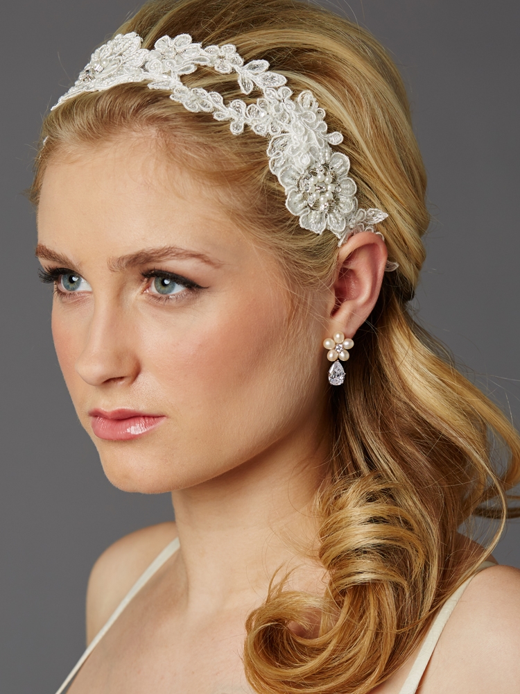 Handmade European Lace Open Vine Bridal Headband<br>4451HB-LTI