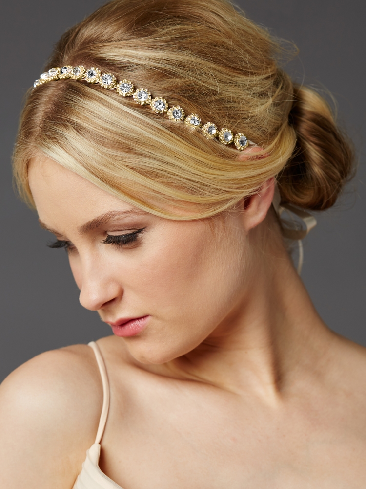 Gold Bridal Headband with Genuine Preciosa Crystals<br>4455HB-G-I