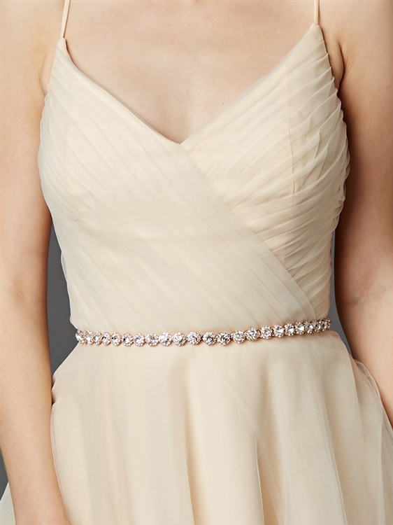 Rose Gold Bridal Belt with Genuine Preciosa Crystals with Ivory Ribbons<br>4464BT-RG-IV