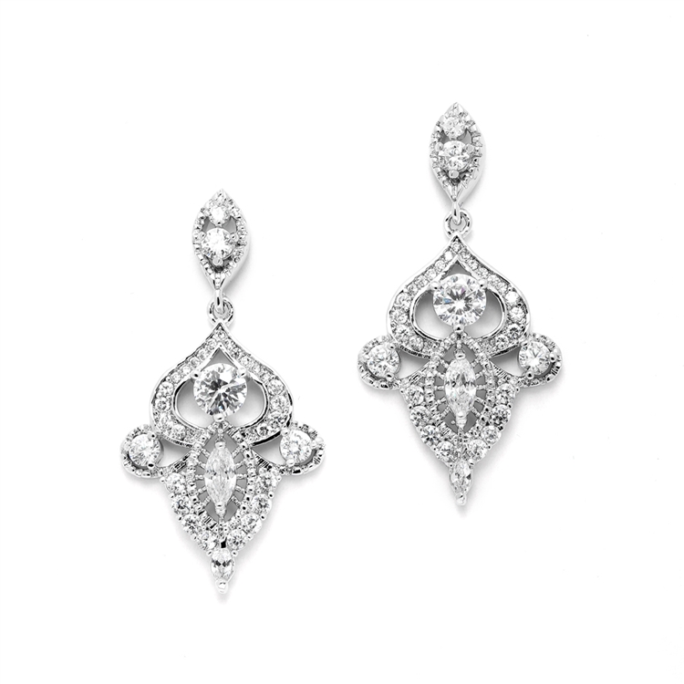 Intricate Art Deco CZ Dangle Bridal Statement Earrings<br>4504E-S