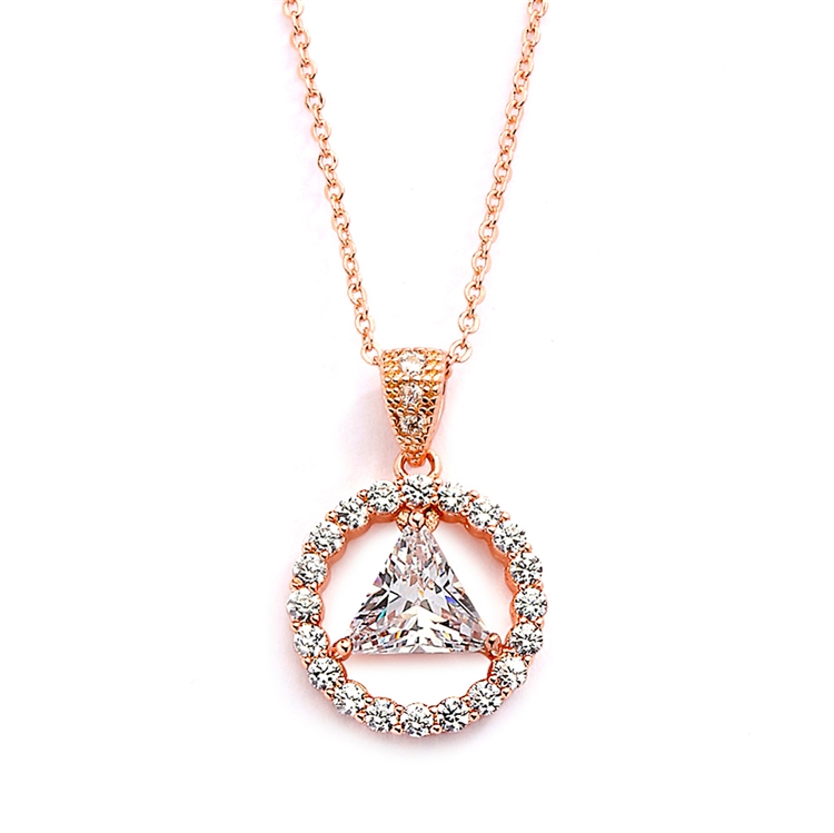 Rose Gold Recovery Symbol Pendant Necklace with Trillion Cut CZ<br>4511N-RG