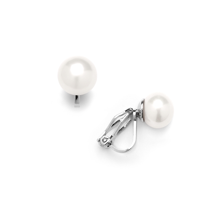 9mm Clip-On Ivory Freshwater Shell Pearl Stud Earrings <br>4515EC-I