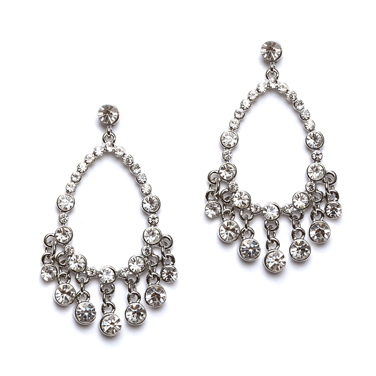 Open Crystal Chandelier Earrings with Round Drops<br>4520E-CR-S