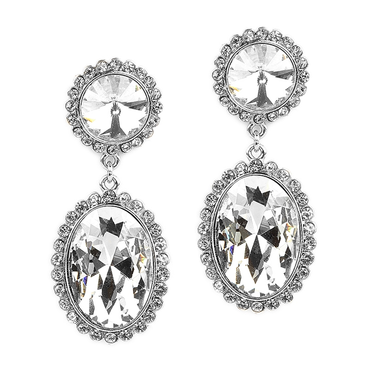 Bold Oval Drop Earrings with Rivoli Studs<br>4521E-CR-S