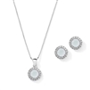 Cubic Zirconia Round Shape Halo Necklace and Stud Earrings Set - Opal Sky<br>4552S-BL