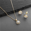 Gleaming Cubic Zirconia Round Shape Halo Gold Necklace and Stud Earrings Set<br>4552S-G