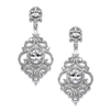 Victorian Scrolls Silver Platinum Plated Cubic Zirconia Wedding Chandelier Earrings<br>4553E-S