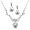 Vintage Crystal Necklace and Earrings Set - Antique Silver Plating<br>4554S-S