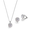 Cushion Cut 10mm CZ Pendant Necklace and Clip-On Earrings Set<br>4556S-EC-S