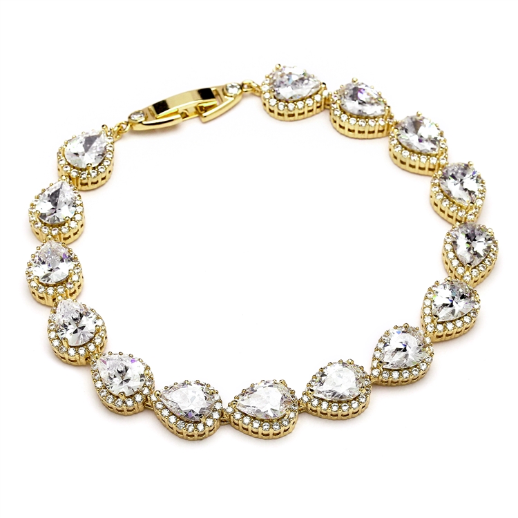 Top Selling CZ Framed Pears Bridal or Bridesmaids Gold Bracelet<br>4562B-G-7