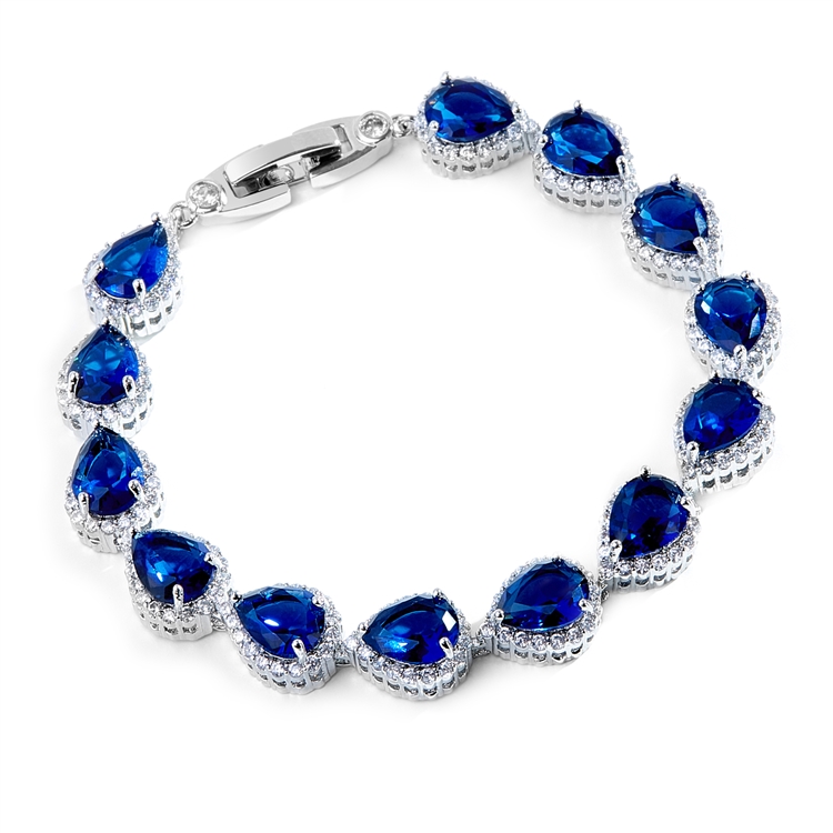 "Something Blue" Sapphire CZ Pears Petite 6 5/8" Bridal Wedding Bracelet<br>4562B-SA-S-6