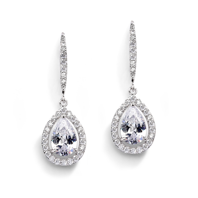 Magnificent Pear Shape CZ Bridal or Pageant Earrings in Silver Platinum<br>4575E-S