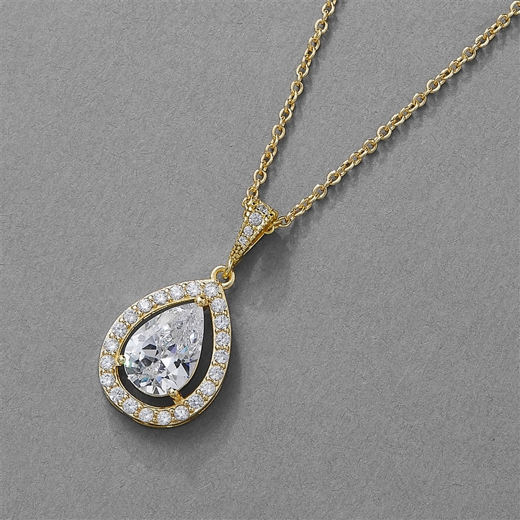 Couture Gold Cubic Zirconia Framed Pear-Shaped Bridal Necklace<br>4575N-G