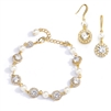 Ivory Pearl and Cubic Zirconia Bridal Bracelet and Earrings Set in 14K Gold<br>4580BS-I-G