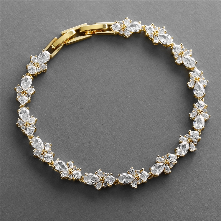 Gold CZ Wedding Bridal & Prom Tennis Bracelet 7" Plus 3/8" Extender<br>4590B-G
