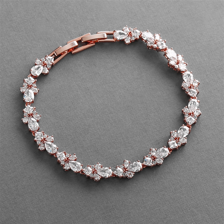 Rose Gold CZ Wedding Bridal & Prom Tennis Bracelet 7" Plus 3/8" Extender<br>4590B-RG