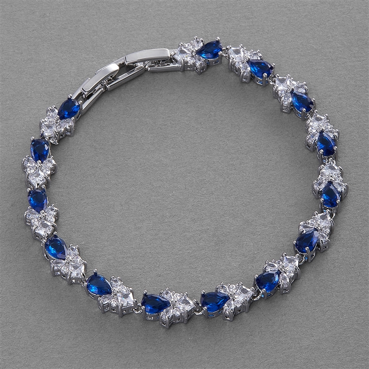 Cubic Zirconia Wedding Bridal & Prom Tennis Bracelet with Sapphire CZ, 7" Plus 3/8" Extender<br>4590B-SA