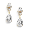 14K Gold Cubic Zirconia Teardrop Pear-Shaped Dangle Drop Wedding Earrings<br>4591E-G