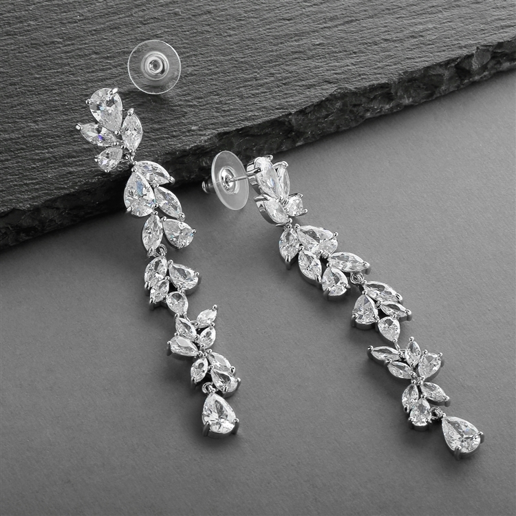 Cubic Zirconia Long Statement Wedding Dangle Earrings<br>4599E-S