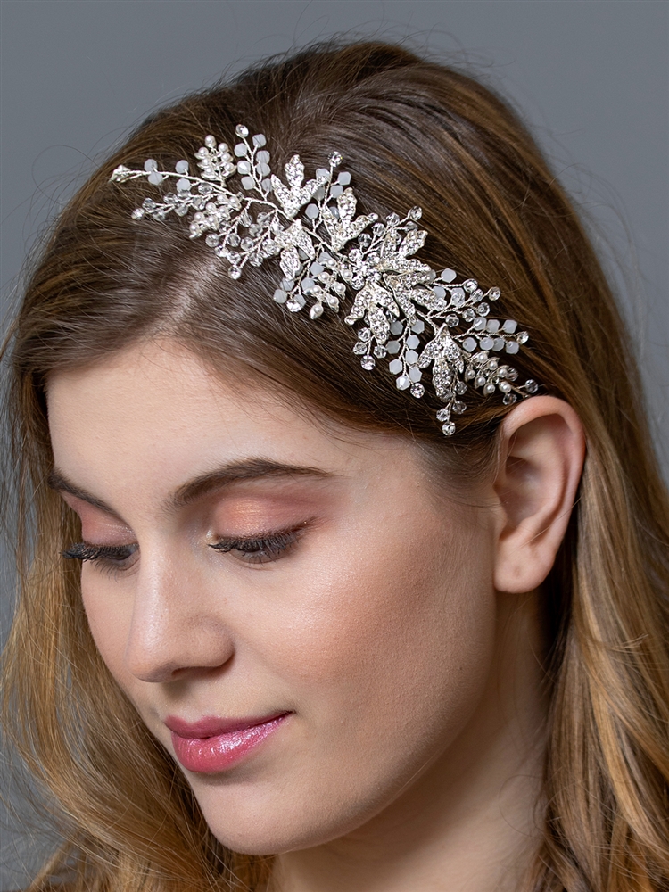 Silver Bridal Headband Vine with Opal Crystals