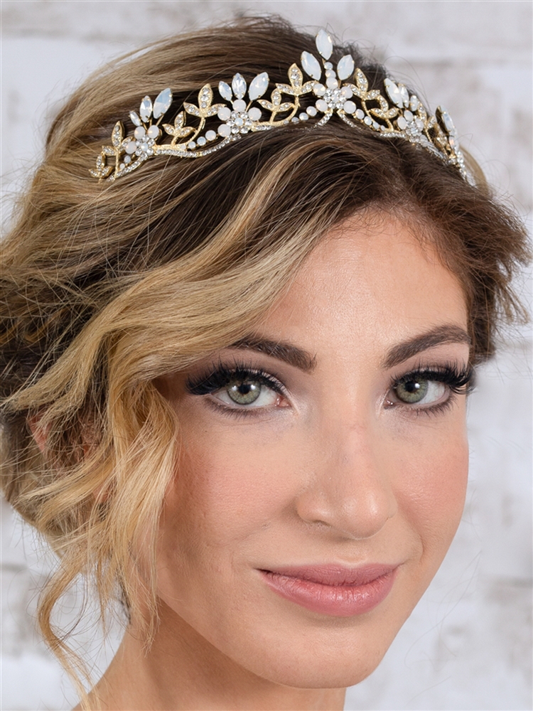 Mariell Opal and Crystal 14K Gold Bridal Tiara