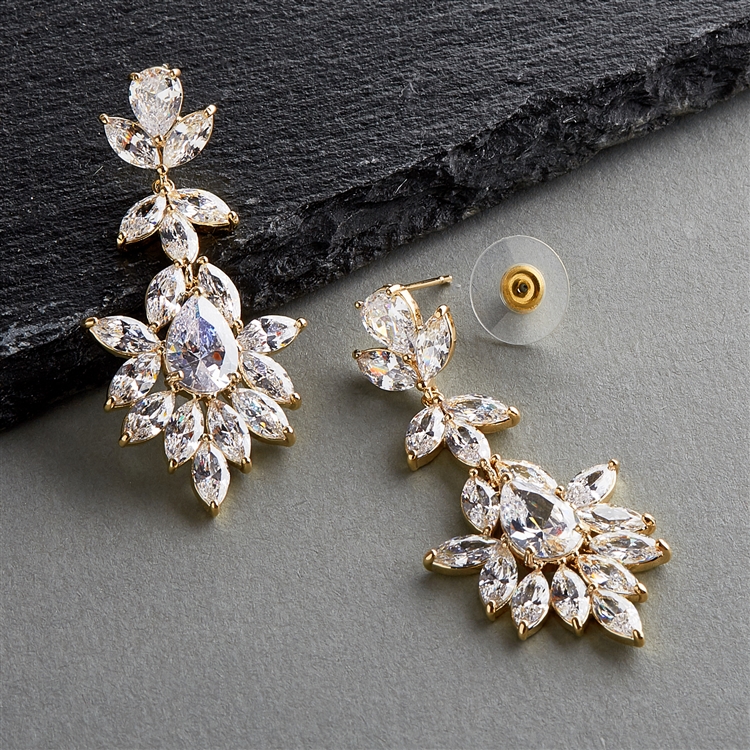 14K Gold Plated Dangle Wedding Earrings for Brides