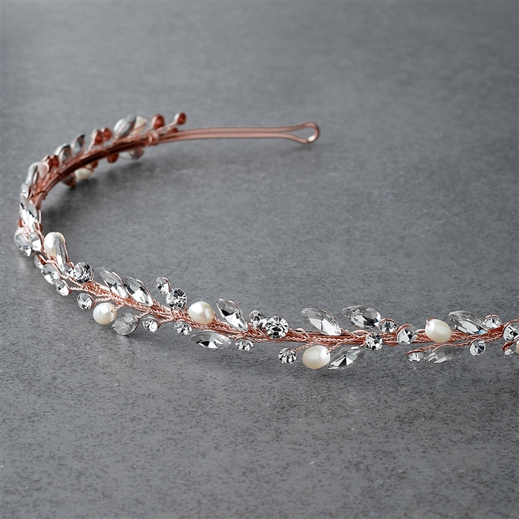 Handmade Rose Gold Bridal Headband Pearl Tiara