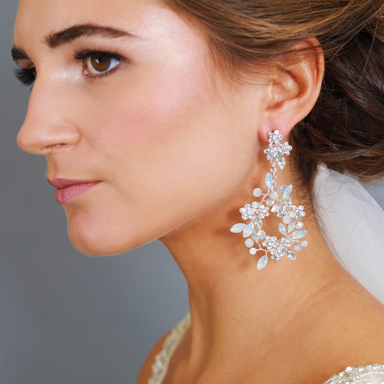 Hand-made Opal Crystal Silver Bridal Earrings