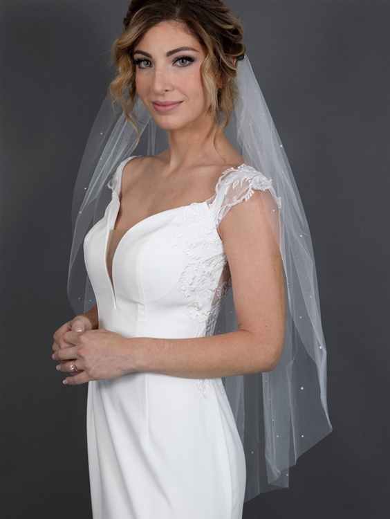 Fingertip Length 1-Tier Cut Edge Bridal Veil