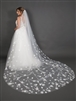 3-Dimensional Hand Cut Flower Cathedral Bridal Veil 108" L x 90" W   - Ivory with Crystal Accents<br>4652V-108-I