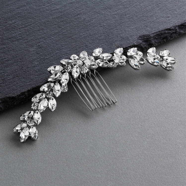 Platinum Silver Wedding or Prom Comb with Curved Marquis Crystal Design<br>4655HC-S